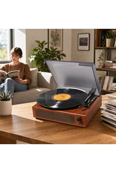 Generic 1 Wood Bluetooth Record Player Turntable Portable Vintage Stereo Spea...