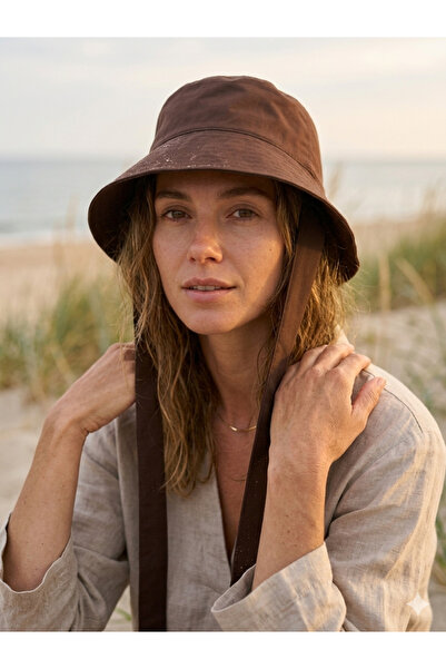 Minel Women's Brown Tie-Up Bucket Hat Mnl-047