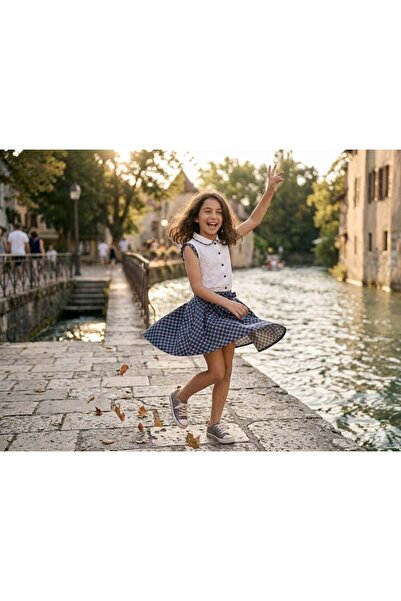 Hilal Akıncı Kids Girl's Baby Collared Embroidered Patterned Belted Dress
