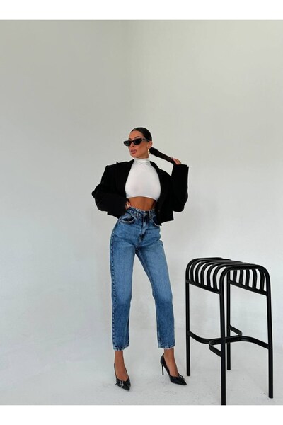 HerTon High Waist Standard Fit Ripped Window Pane Cotton Jean Pants