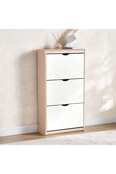 PAN HOME Maguri Shoe Rack 18 Pairs With 3 Door - White & Natural