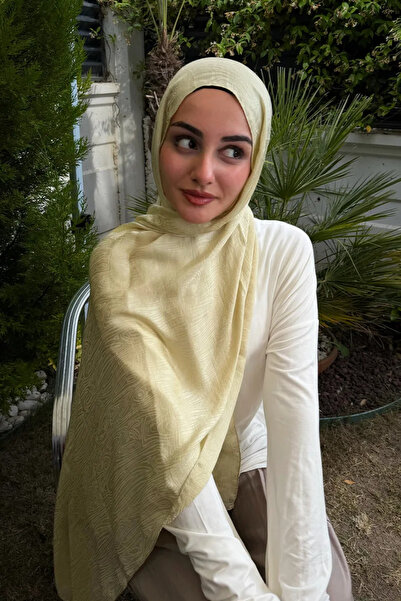 Madame Polo شال جاكار متوهج فاخر من لحاء الشجر - أصفر