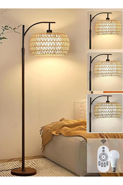 TAPIT Arc Floor Lamp for Living Room Rattan Boho Floor Lamp with Remote Contr...