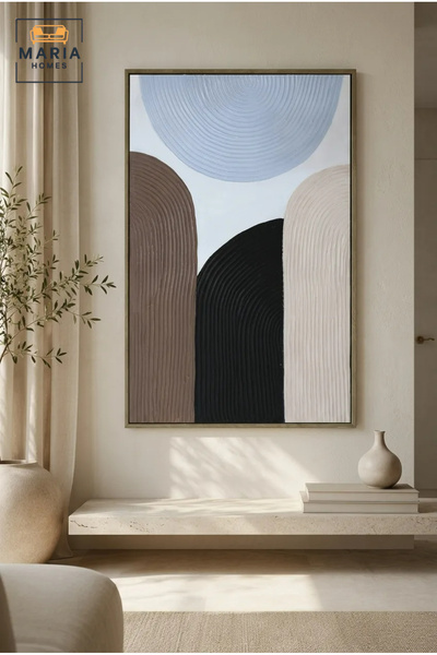 MARIA HOMES Modern Abstract Arch Wall Art – Textured Geometric Neutral Framed...