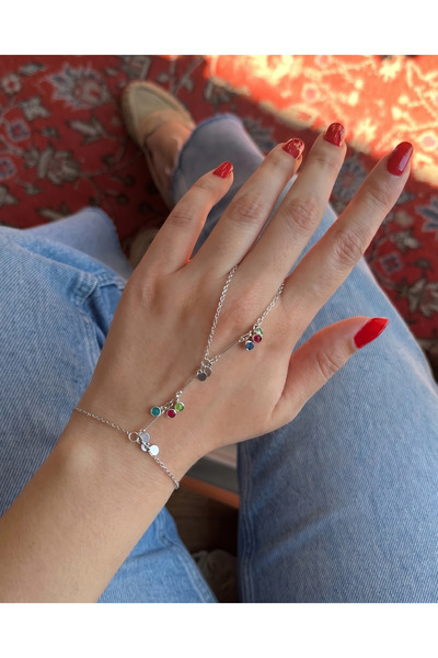 Gleemy accesories Gümüş Kaplama Çok Renkli Zirkon Taşlı Şık Kadın Şahmeran