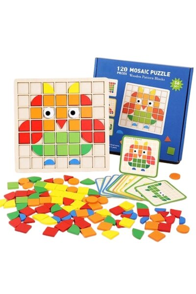 alete Joc educativ tip mozaic, 120 de forme geometrice din lemn, Placă de puz...