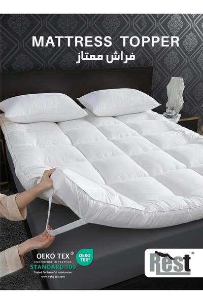 Rest Mattress Topper 180x200+8cm Thick 900GSM Filling and Plush Brushed Fabri...