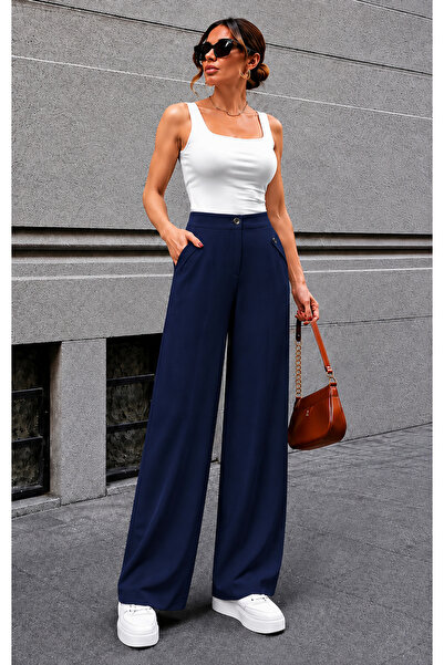 GİYİYORUM Women's Button Detailed High Waist Palazzo Trousers