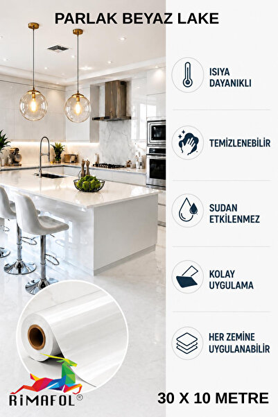RİMAFOL Glossy White Cabinet Covering Foil 30 cm X 10 Meters