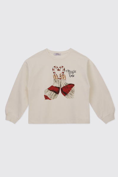 Panço Girl's Ecru Sweatshirt