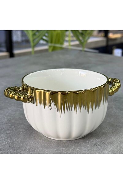 ERVA Lüx Porselen 6 Lı Kulplu Gold Kase