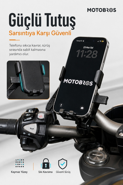 Motobros Motosiklet Telefon Tutucu Motor Telefon Tutucu ER-2 Tak-Çıkar Ayna ve Gidon Bağlatılı Bisiklet / Scooter uyumlu