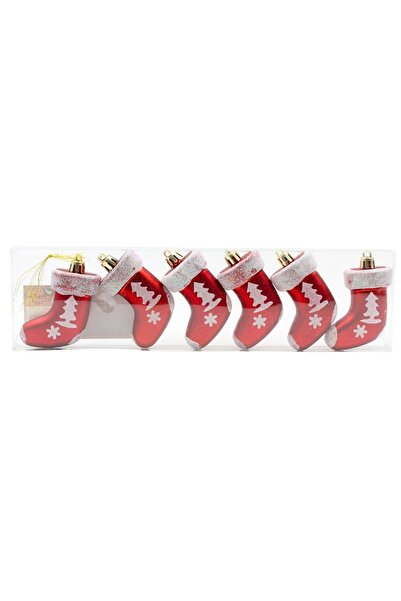 Gift Design Set of 6 decorations, red boots with fir trees, 4 cm, Xmas Magic