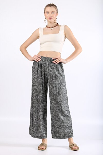 della moor Women's Gray Elastic Waist Wide Leg Viscose Casual Pants Size 38 - 42