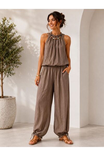 R-Style Collar Detailed Linen Suit