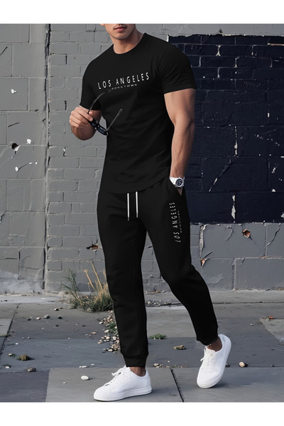 ship master Men's Cotton Los Angeles Letter Printed Crew Neck T-Shirt Jogger ...