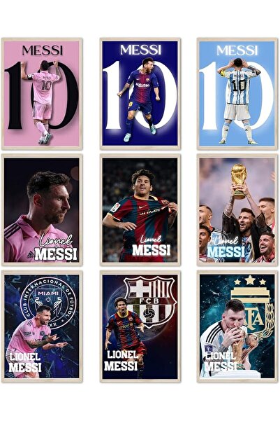 ESSESORIES Lionel Messi Football Poster Wall Art Set of 9 Room Decor Self Adh...