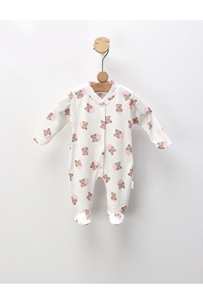 MiniKids Salopeta ace trase, cu botosei, Toy Bear, alb-roz