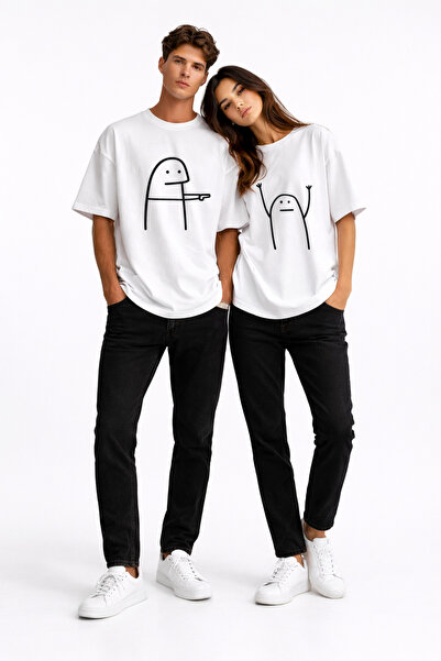NEVERMİND Funny Trash Man Couple T-Shirt Oversize Unisex Lover's Combination ...