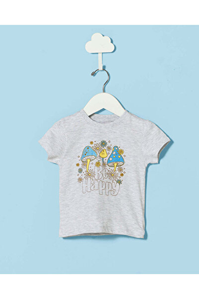 REDTAG Infant Girls Grey Printed Basic T-shirt