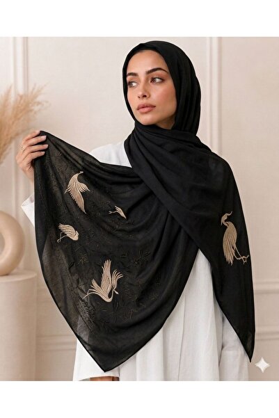 Veil Designer Origami Hijab in Navy Blue, Japanese Fabric with Different Embr...