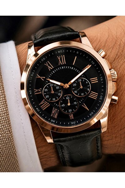 Weluxa Men's Wristwatch with Leather Strap, Rose Gold Color, Casual & Classic...