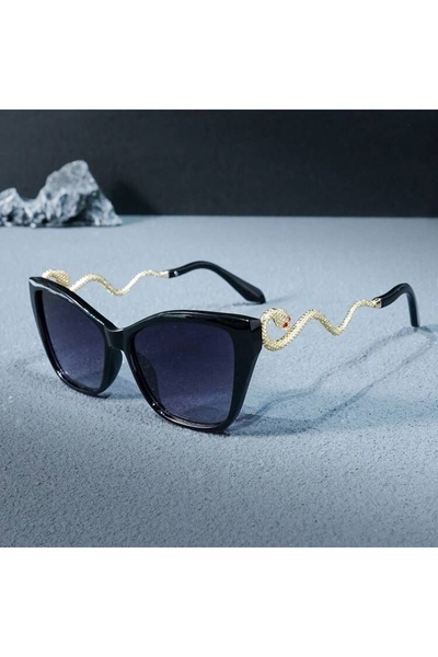 Innovate Store Women's Black Snake Figured Cat Eye Sunglasses with Gold Color...