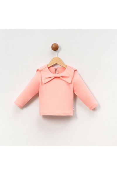 Little D&E Girl's Bow Detailed 100% Cotton Long Sleeve Basic Pink Blouse7Body