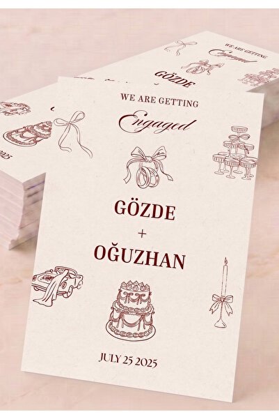 Hobi Sepeti Kişiye Özel Trend İsimli Nişan & Düğün Masa Kartı 100 Adet 8X24cm