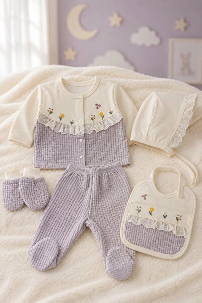 Tuğra Bebe %100 Pamuk Çiçekli 5'li Kız Bebek Hastane Çıkışı