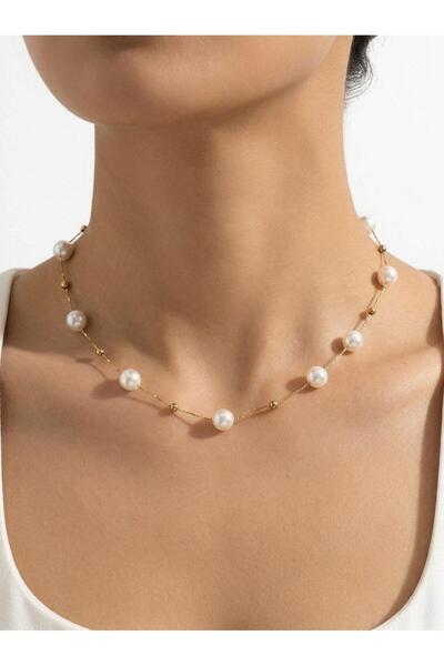 Nevara Classic Pearl Pendant Necklace with Thin Gold Chain - Elegant Women's ...