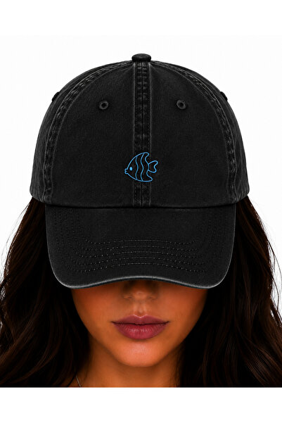 WeavedCo Blue Fish Embroidered Hat, Vintage Washed Baseball Cap (Fishembroide...
