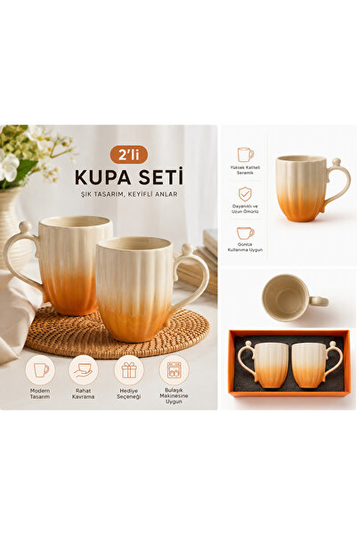 kasımoğulları concept İnci Series Set of 2 Ceramic Mugs – Cream Orange Gradie...
