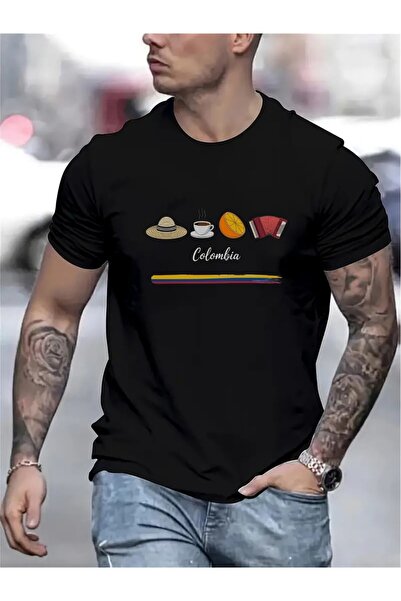 LİNA06 Men's Casual T-shirt Black Colombia Signature Print Travel Enthusiasts...