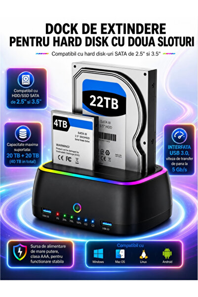 Excitat Statie de andocare pentru hard disk RGB, Excitat®, Docking Station Du...