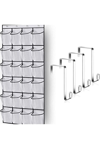 choice2 white Over The Door Shoe Rack With 24 Large Mesh Pockets Hanging Shoe...