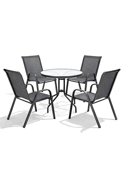 Saray Home Σετ (5 τεμαχίων) Τραπέζι Κήπου και Βεράντας με Γυαλί Ασφαλείας Πάρ...