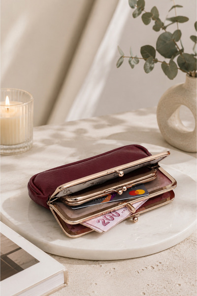 Maslan Bags Women's Burgundy Multi-Compartment Soft Leather Clip-On Scholarsh...