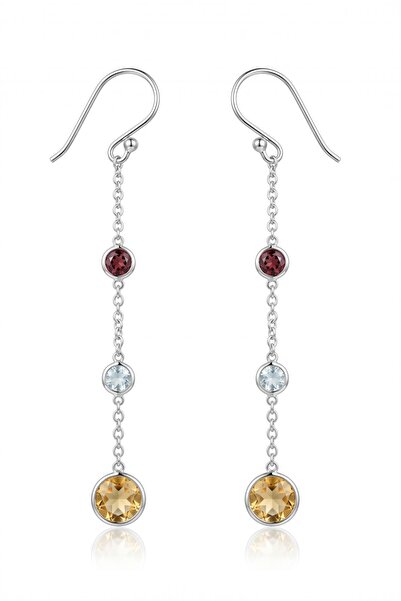 FRNCH 925 Ayar Gümüş Garnet,Blue Topaz,Sitrin Taşlı Gümüş Renk Kadın Küpe FRJ...