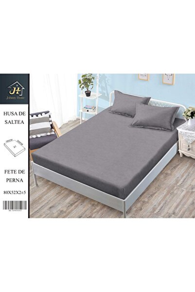 naniland.ro Husă de Pat Bumbac Satinat 2 Persoane 3 Piese Cu Elastic 180x200 cm