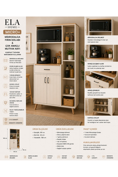 Genel Markalar ELA HOME MICRO+ Mikrodalga Fırın Dolabı ve Çok Amaçlı Mutfak R...
