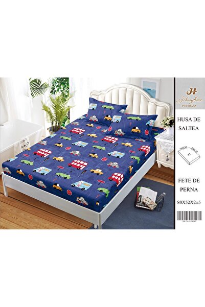naniland.ro Husă de Pat Bumbac Satinat 2 Persoane 3 Piese Cu Elastic 160x200 cm
