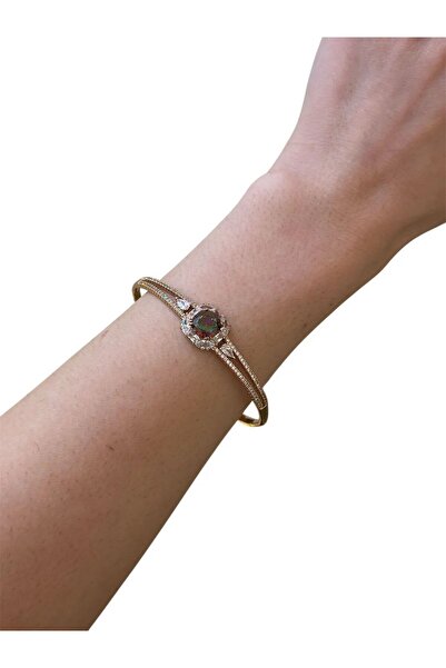 BYYEŞO Baguette Stone Detailed Steel Handcuff Bracelet