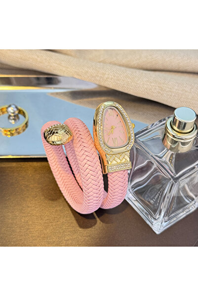 Choice4 Pink Designer Belt-Woven Snake-Shape Bracelet Watch Quartz Ladies Wri...