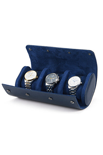 Choice8 3 Slot Blue Watch Roll Travel Case 1/2/3-Slot Portable Vintage Leathe...