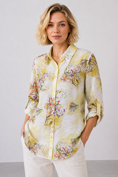 bihan store Women's Floral Patterned Shirt Y26-1163 - Yellow