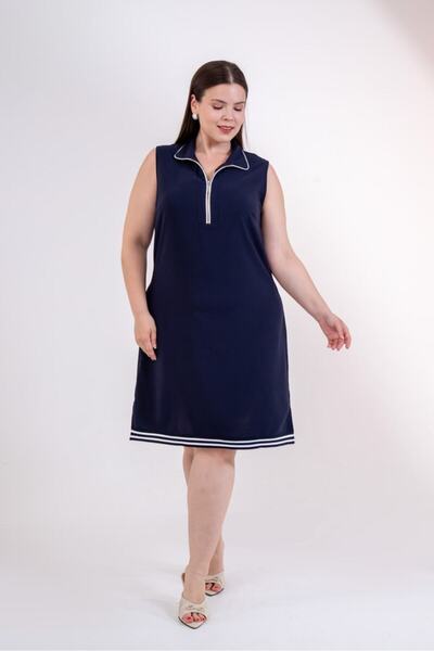 Roxxlen Women's Plus Size Zipper Stripe Detailed Dress