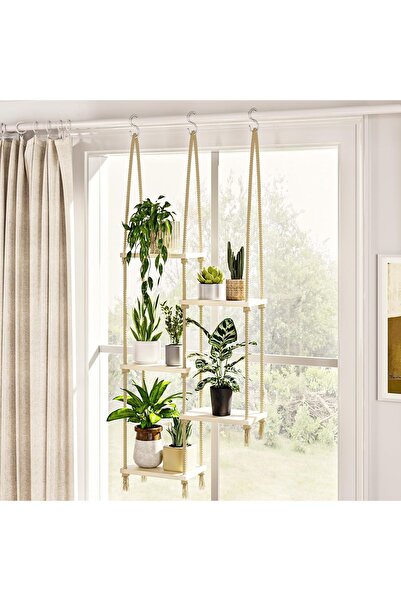 Dotail Etajeră suspendată pentru plante, 5 niveluri, 45 x 16 x 116 cm, Lemn d...