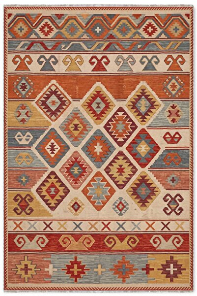 Pastel Home Renkli Anadolu Kilim Şönil Halı Yolluk Kaymaz Yıkanabilir Salon M...
