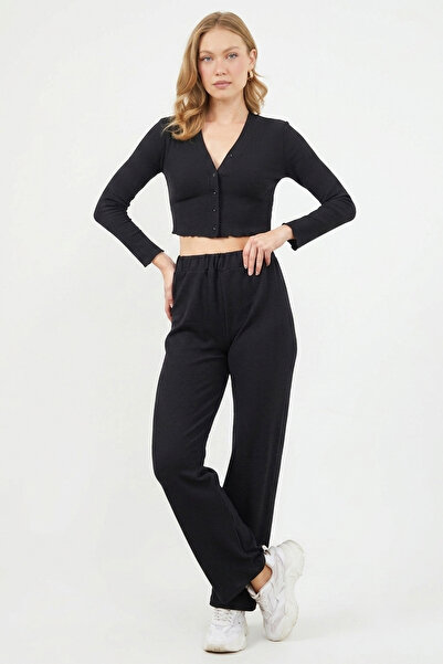 Fulla Moda Ribbed V-Neck Crop 2-Piece Set